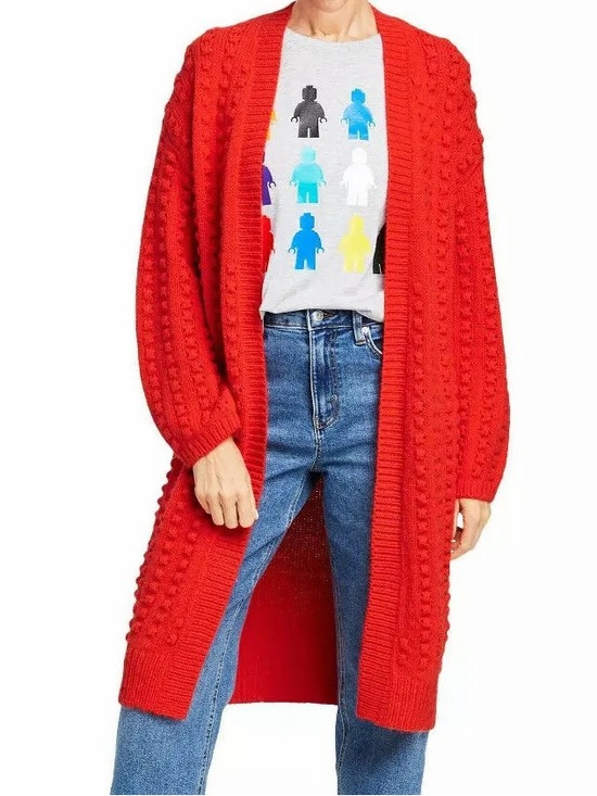 Lego Sweaters - LEGO x Target Red Popcorn Knit Long Cardigan Wool Blend